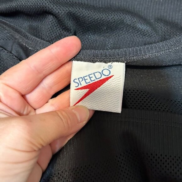 90s Speedo Mesh Cover Up Dress M Black Banded Beach Pool EUC Vintage Retro - Picture 2 of 5